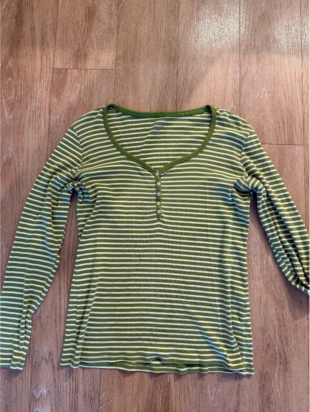 Green and White Striped Long Sleeve Hanes Shirt